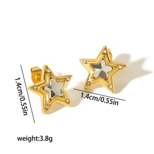 1 Pair Fashionable Classic Style Overlapping Star Shape Stainless Steel  Gold Color Inlay Rhinestone Women's Stud Earrings  h5 Picture3